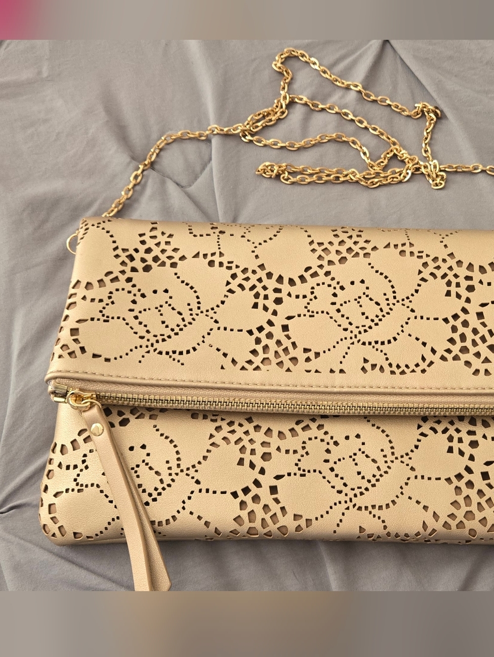 Urban Expressions Gold Luna Fold Crossbody Clutch with Removable Chain Zip Top